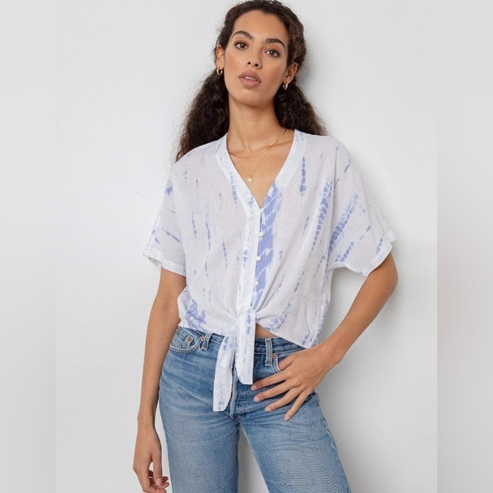 Rails Thea Blouse Cloud Tie Dye White Blue Linen/rayon tied revolve lightweight